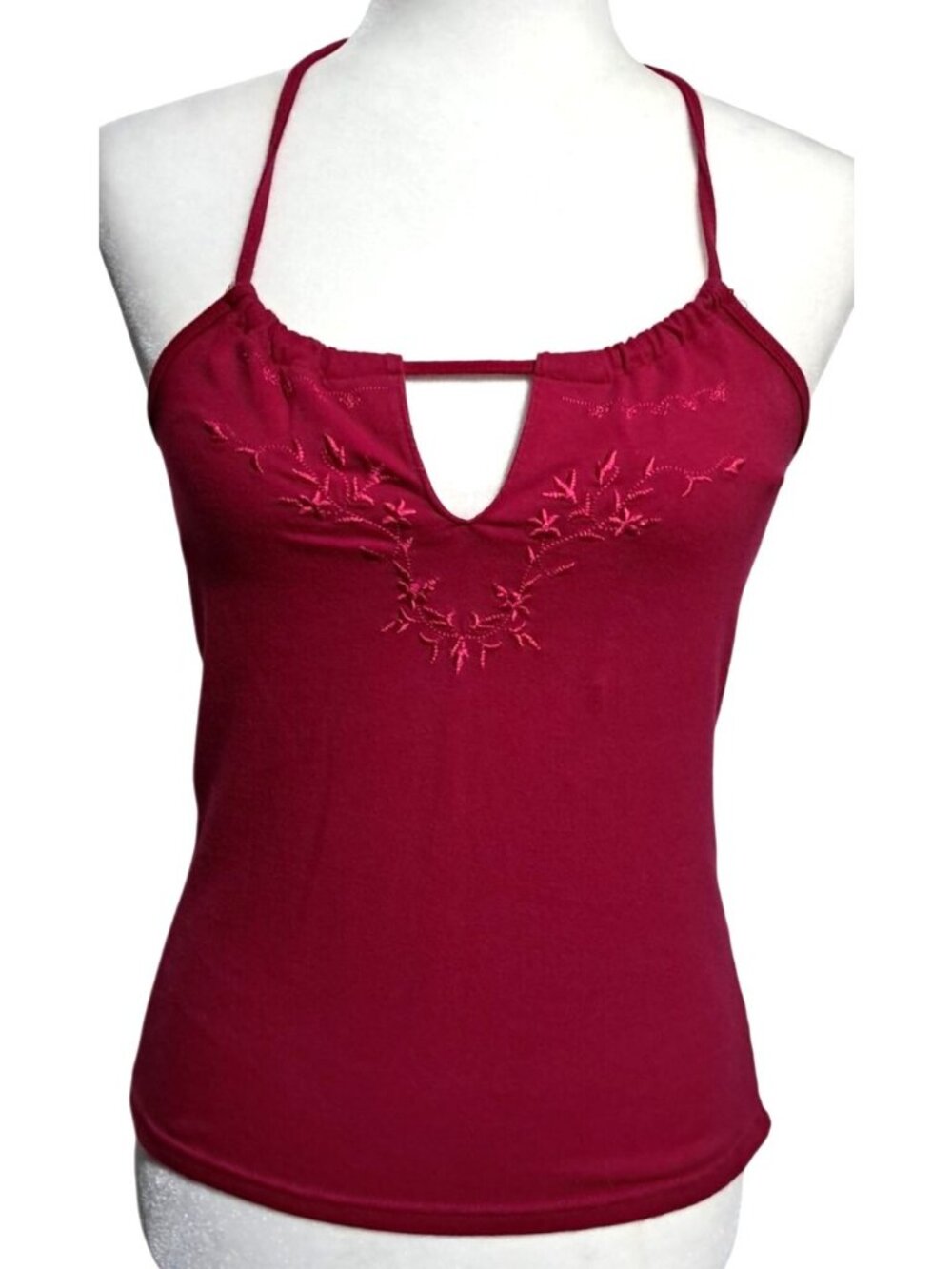 Y2K Arizona Jean Co Halter Top Womens Size M Pink Cotton Blend Embroidered Flora